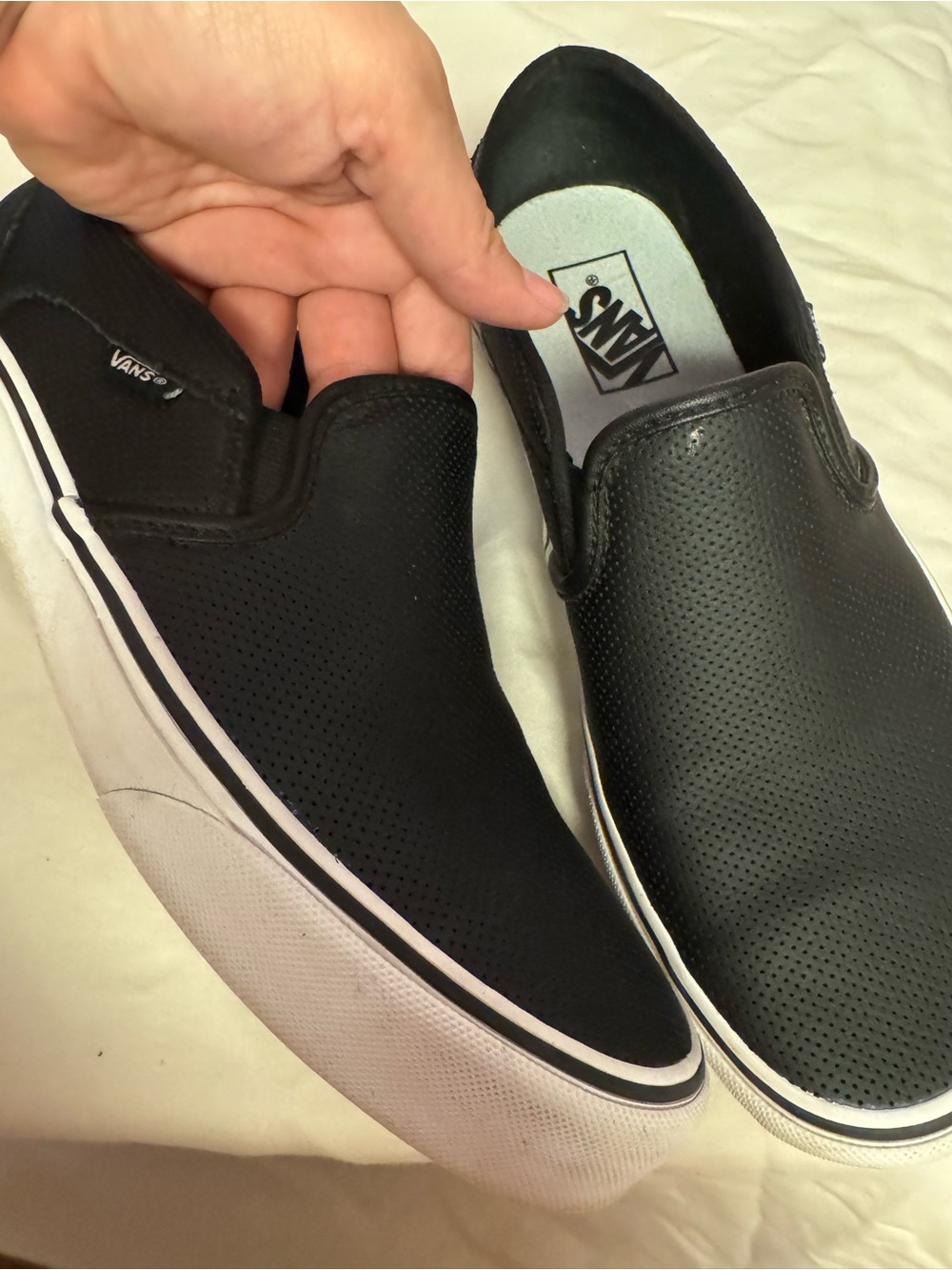 Vans Black Perforated Leather Slip-On Loafers - Picture 2 of 3